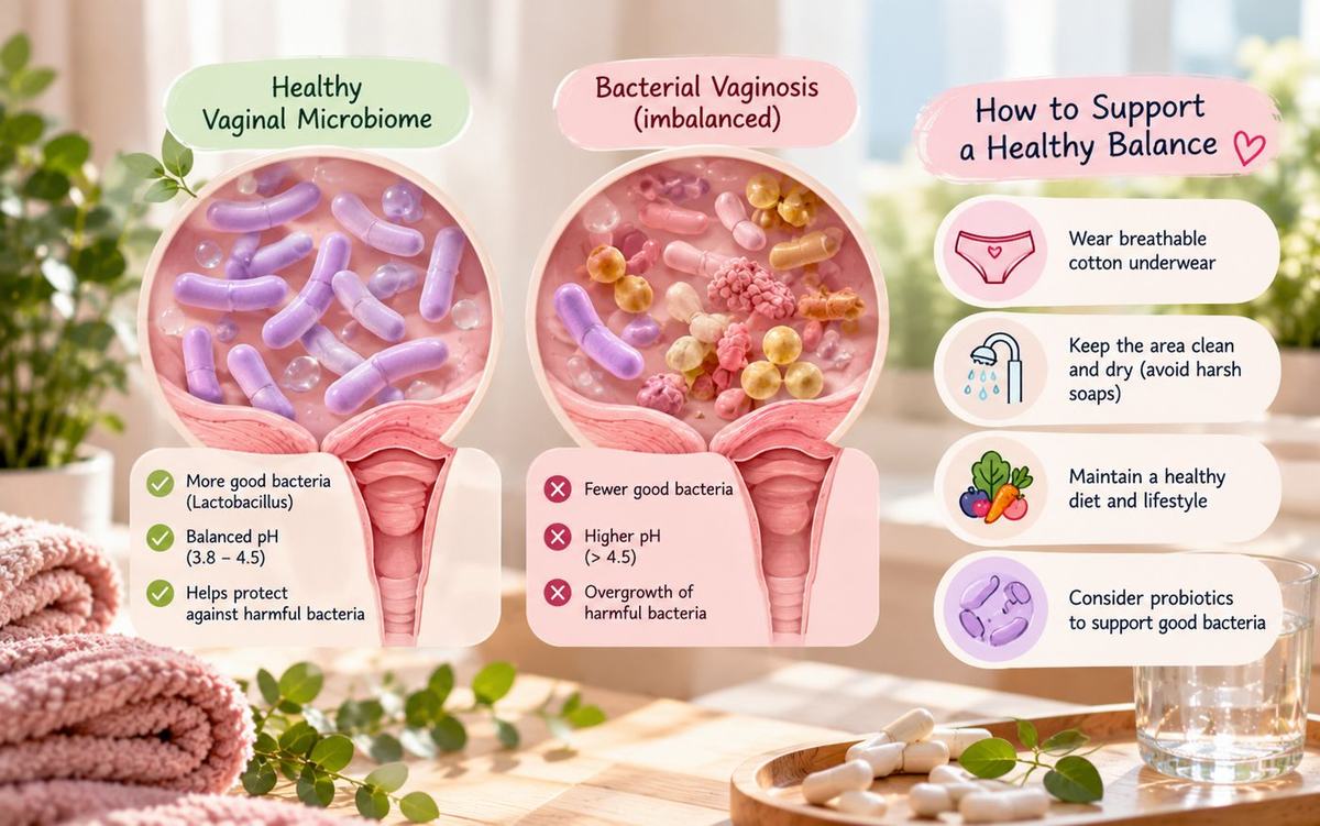 Healthy vaginal microbiome vs bacterial vaginosis, with everyday tips to support a healthy balance