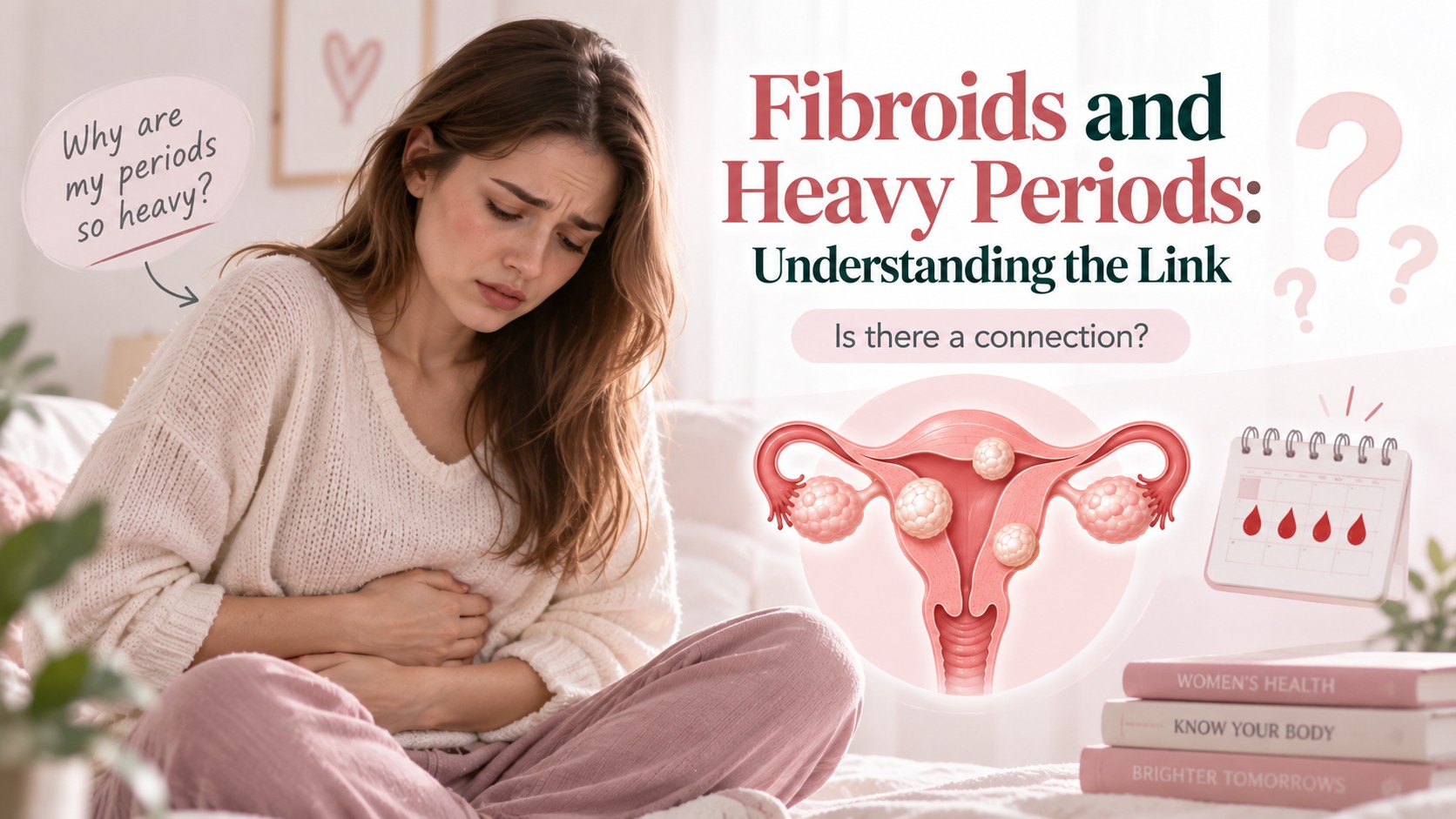 Infographic: Fibroids and Heavy Periods - understanding the link, illustrating the connection between fibroids and heavy bleeding