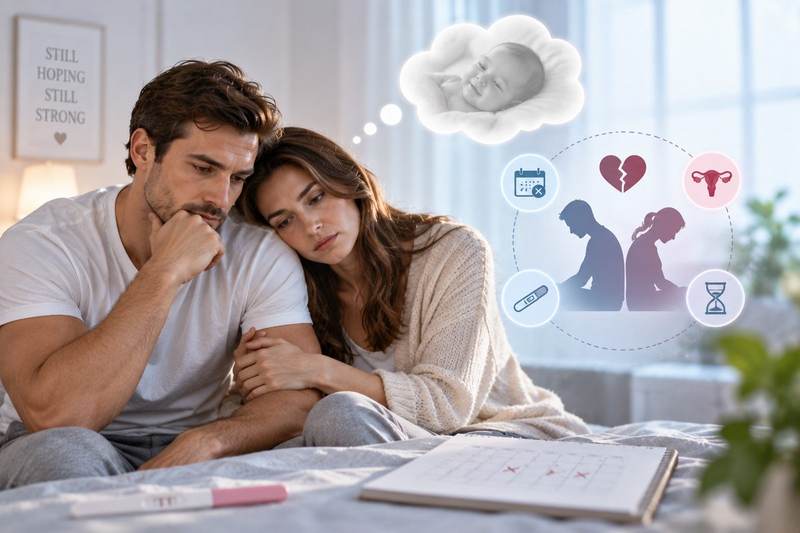 Couple sitting together, quietly supporting each other during the fertility journey